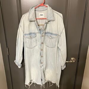 Zara Distressed Denim Romper